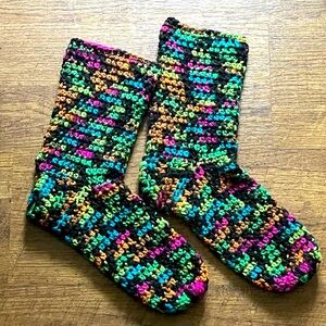 Crochet Slouchy Handmade Socks, multicolor neon black y2k dopamine Custom made